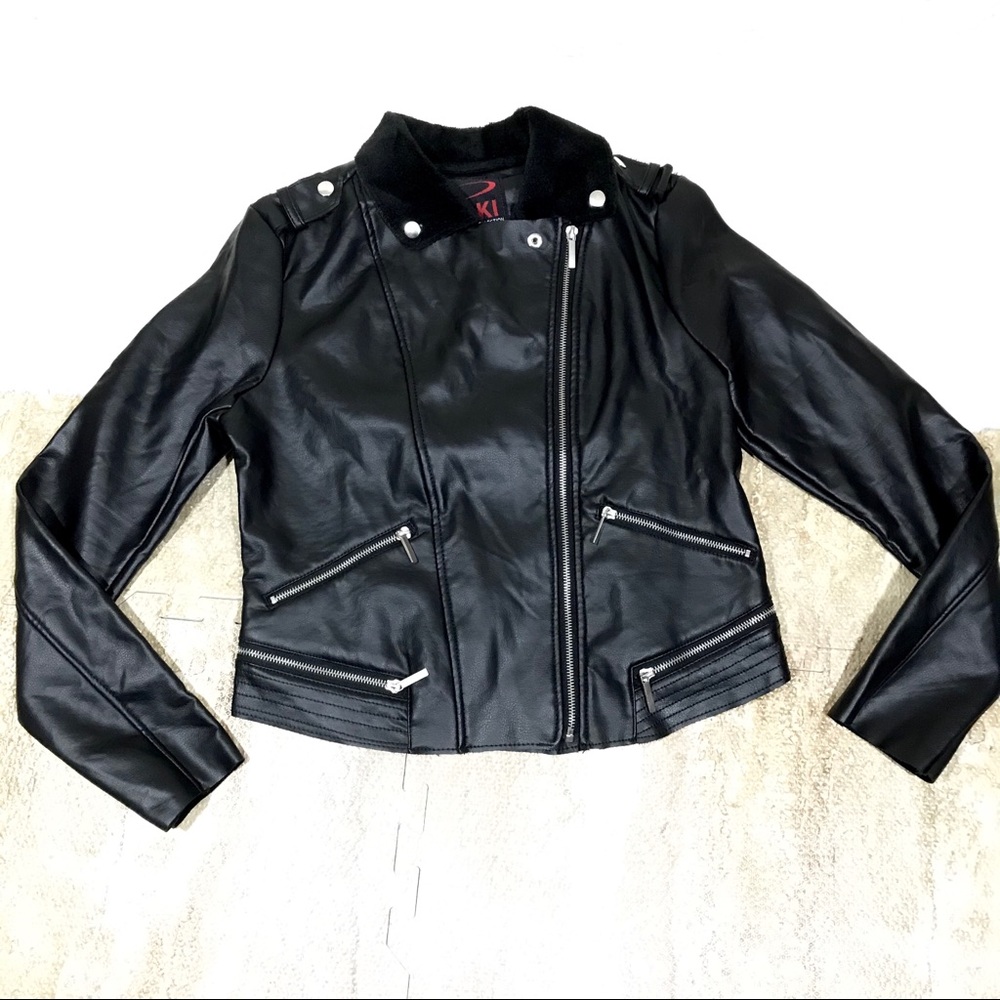 Sherpa lined Faux Leather Biker Jacket